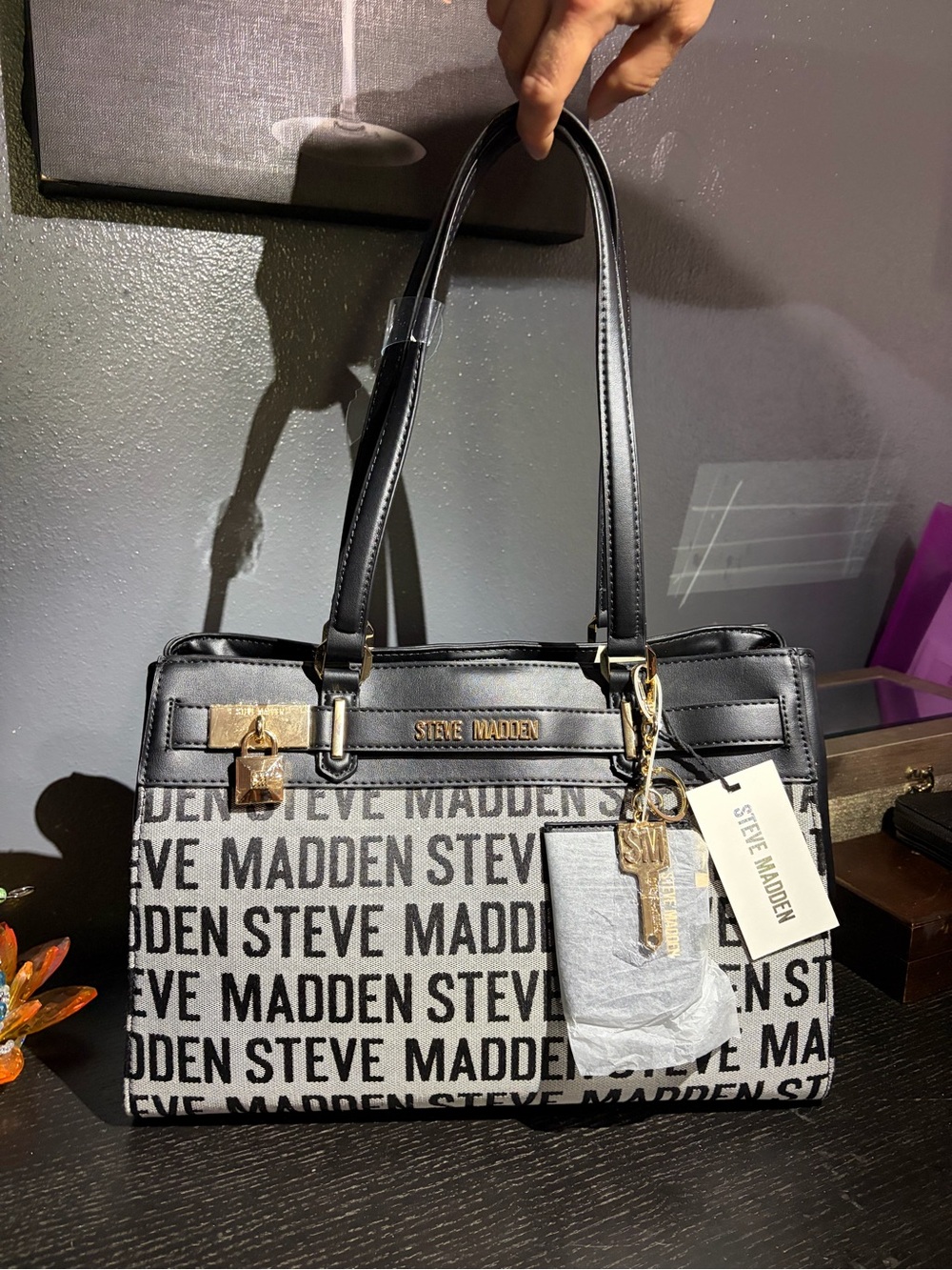 NWT Steve Madden Black, Gray and Gold Purse